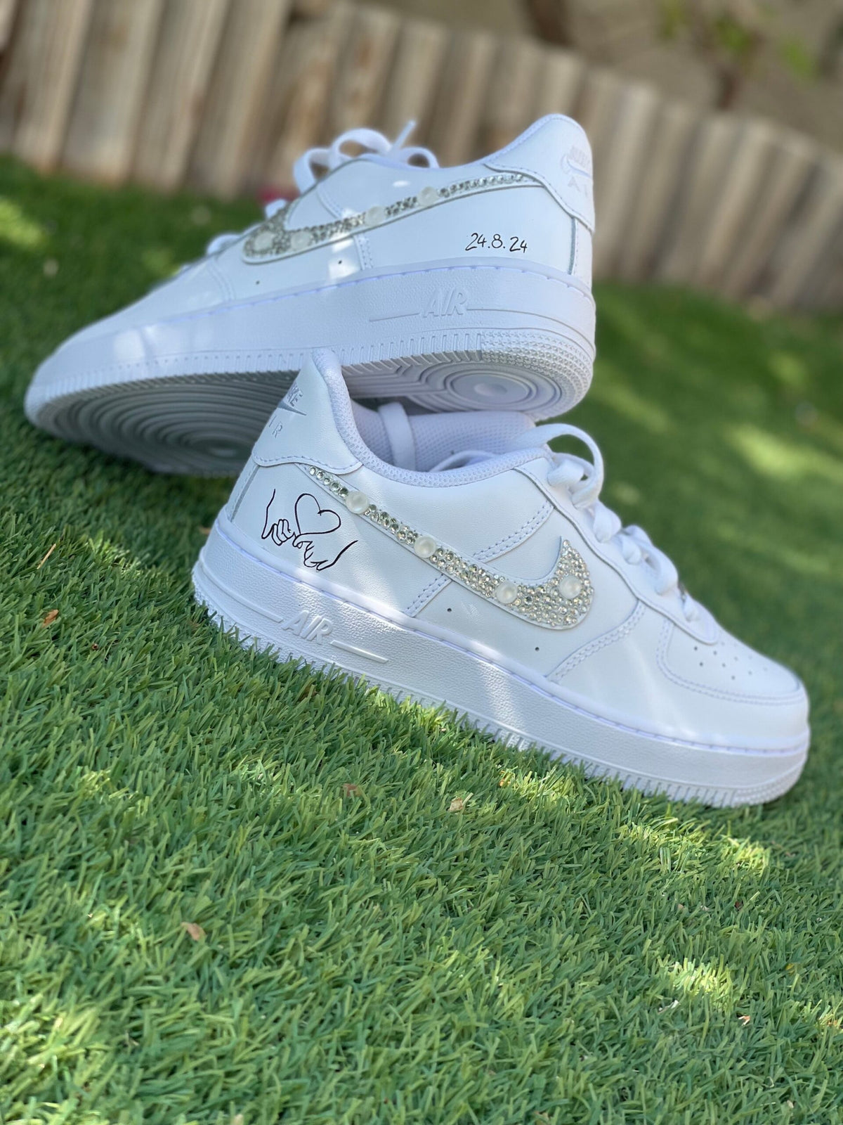 Custom Wedding Nike Air Force 1 Sneakers, Hand-Painted Pearl & Diamond