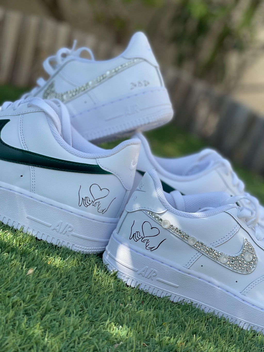 Custom Wedding Nike Air Force 1 Sneakers, Hand-Painted Pearl & Diamond