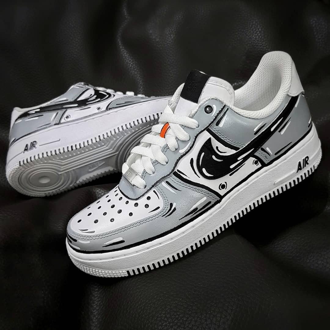 Custom Hand-Painted Air Force 1 Sneakers: Gray Cartoon Anime Shoes AF1 trendy white personalized gift design wedding fashion