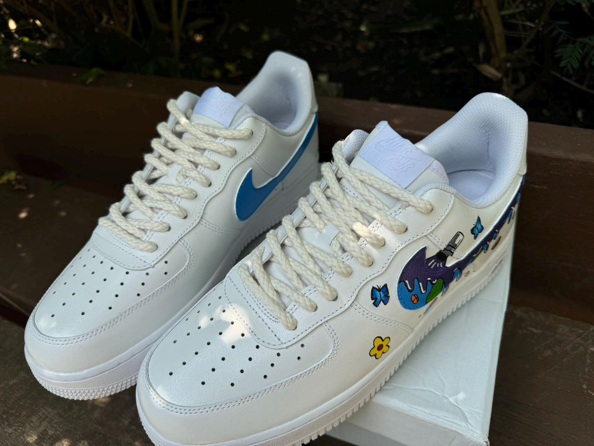 Hand Painted Air Force 1 Sneakers:Custom Juice Wrld Drip Cartoon Street Style AF1 white personalized gift design wedding fashion trainers