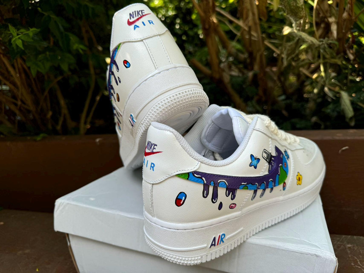 Hand Painted Air Force 1 Sneakers:Custom Juice Wrld Drip Cartoon Street Style AF1 white personalized gift design wedding fashion trainers