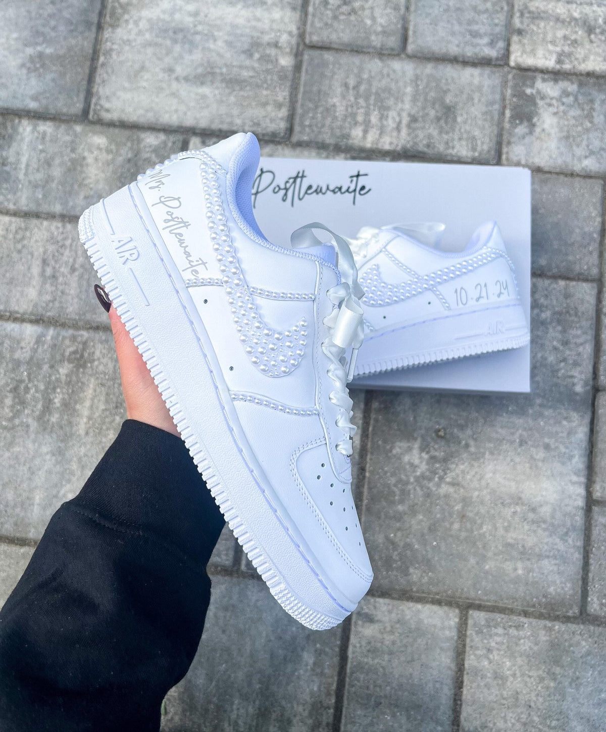 Personalized Pearl Wedding Sneakers – Bridal Air Force 1 Shoes
