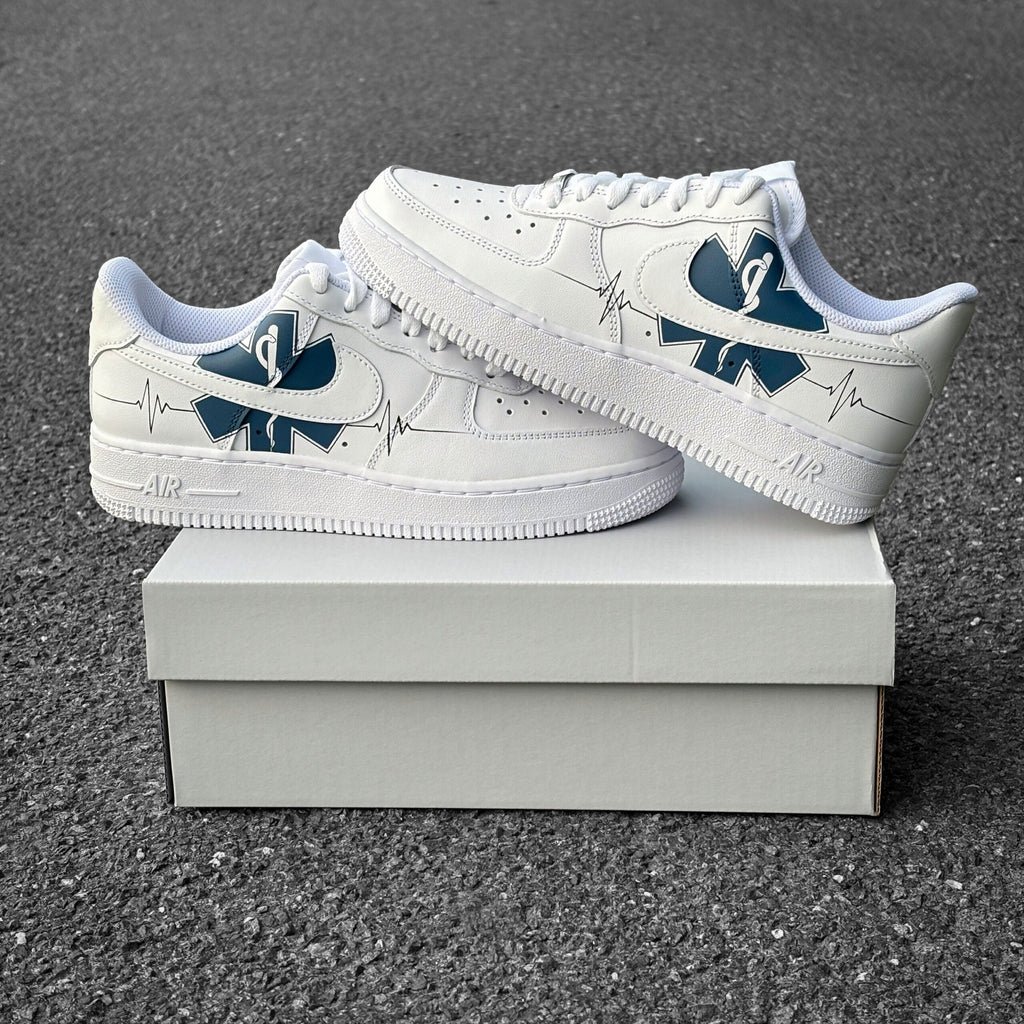 Custom Nike Air Force 1 Medical and Healthcare – Custom Sneaker Medical – Hand-Painted AF1 – Aesculapian Rod & Heartline – Gift for Doctor