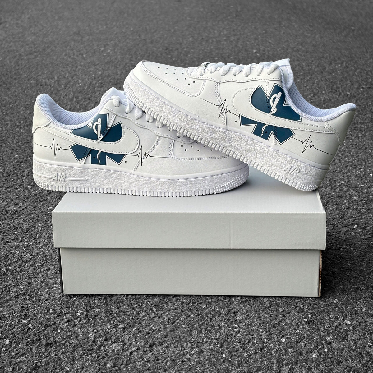 Custom Nike Air Force 1 Medical and Healthcare – Custom Sneaker Medical – Hand-Painted AF1 – Aesculapian Rod & Heartline – Gift for Doctor