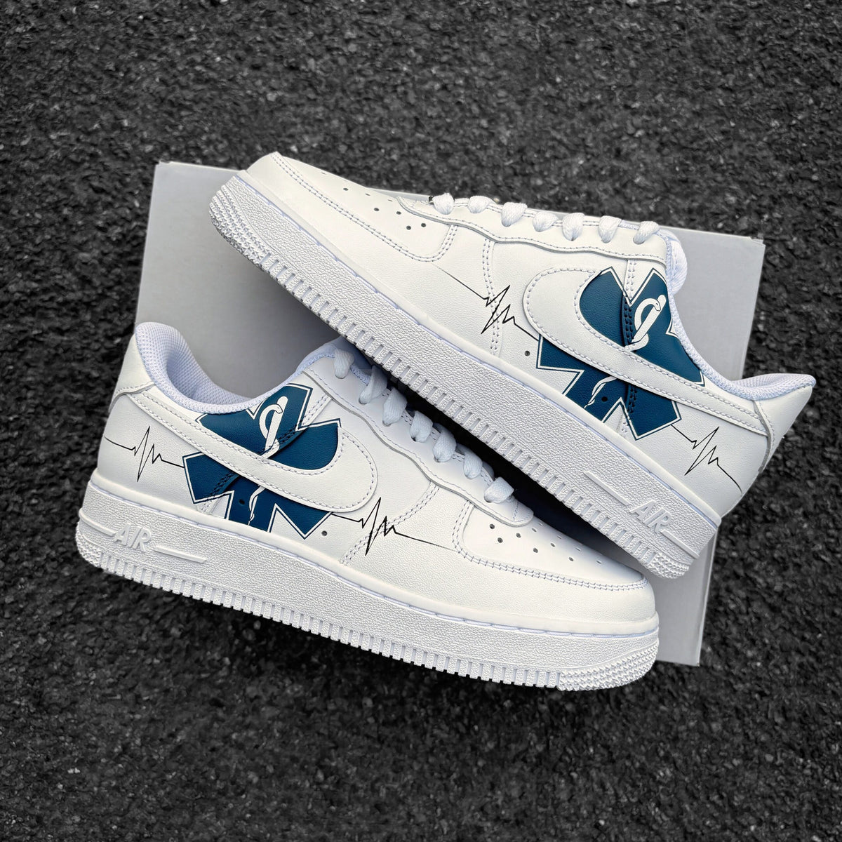 Custom Nike Air Force 1 Medical and Healthcare – Custom Sneaker Medical – Hand-Painted AF1 – Aesculapian Rod & Heartline – Gift for Doctor