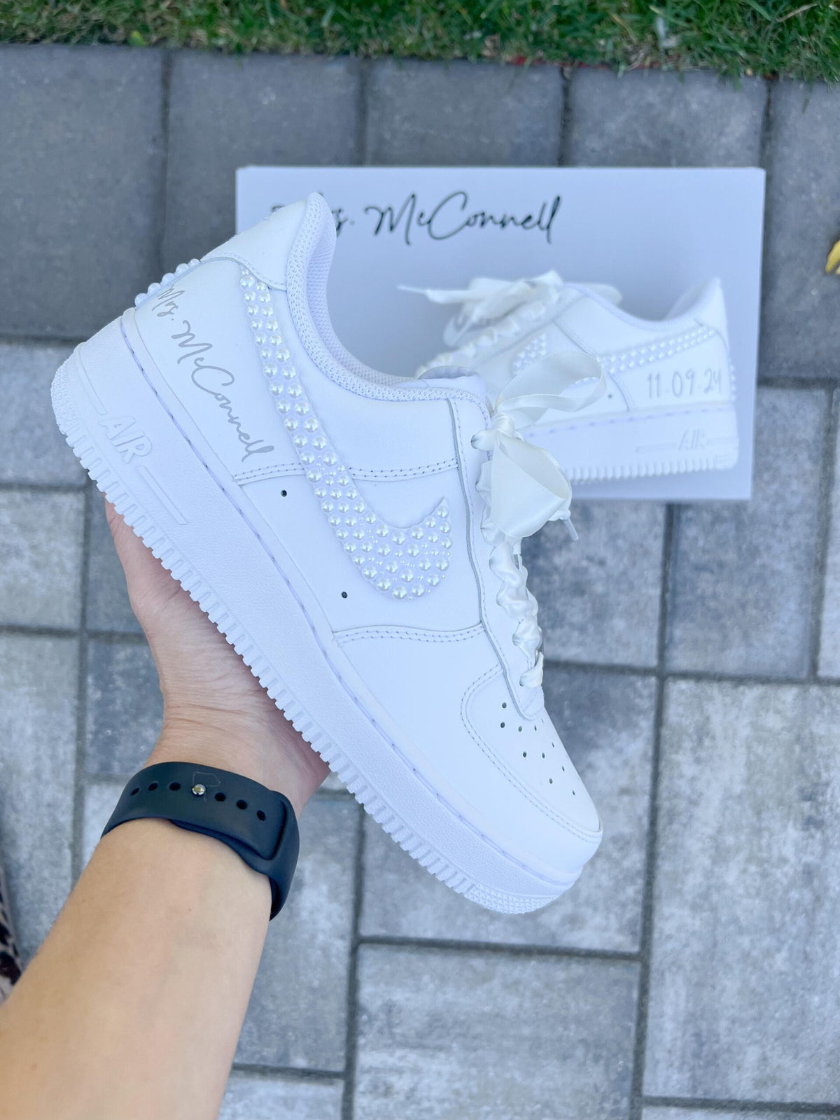 Personalized Pearl Bridal Sneakers – Air Force 1 Wedding Shoes