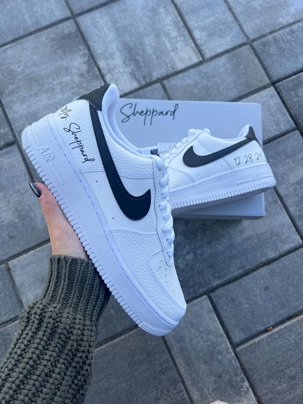 Personalized Wedding Sneakers: Black Rhinestone Air Force 1 for Groom