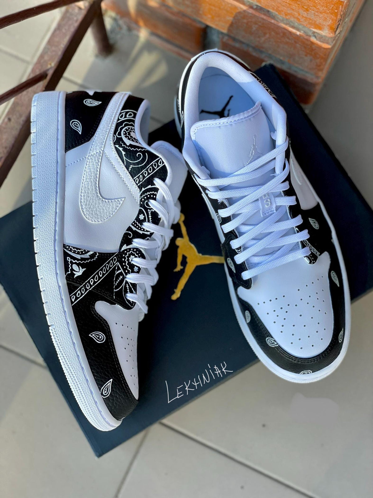 Custom Hand-Painted Air Jordan 1 Low: Bandana Design Sneakers