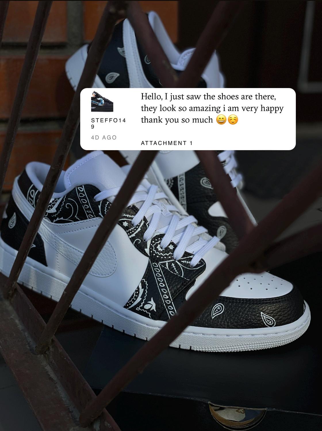 Custom Hand-Painted Air Jordan 1 Low: Bandana Design Sneakers
