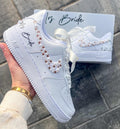Personalized Bridal Air Force 1 Sneakers: Champagne Rhinestone & Pearl Wedding Shoes