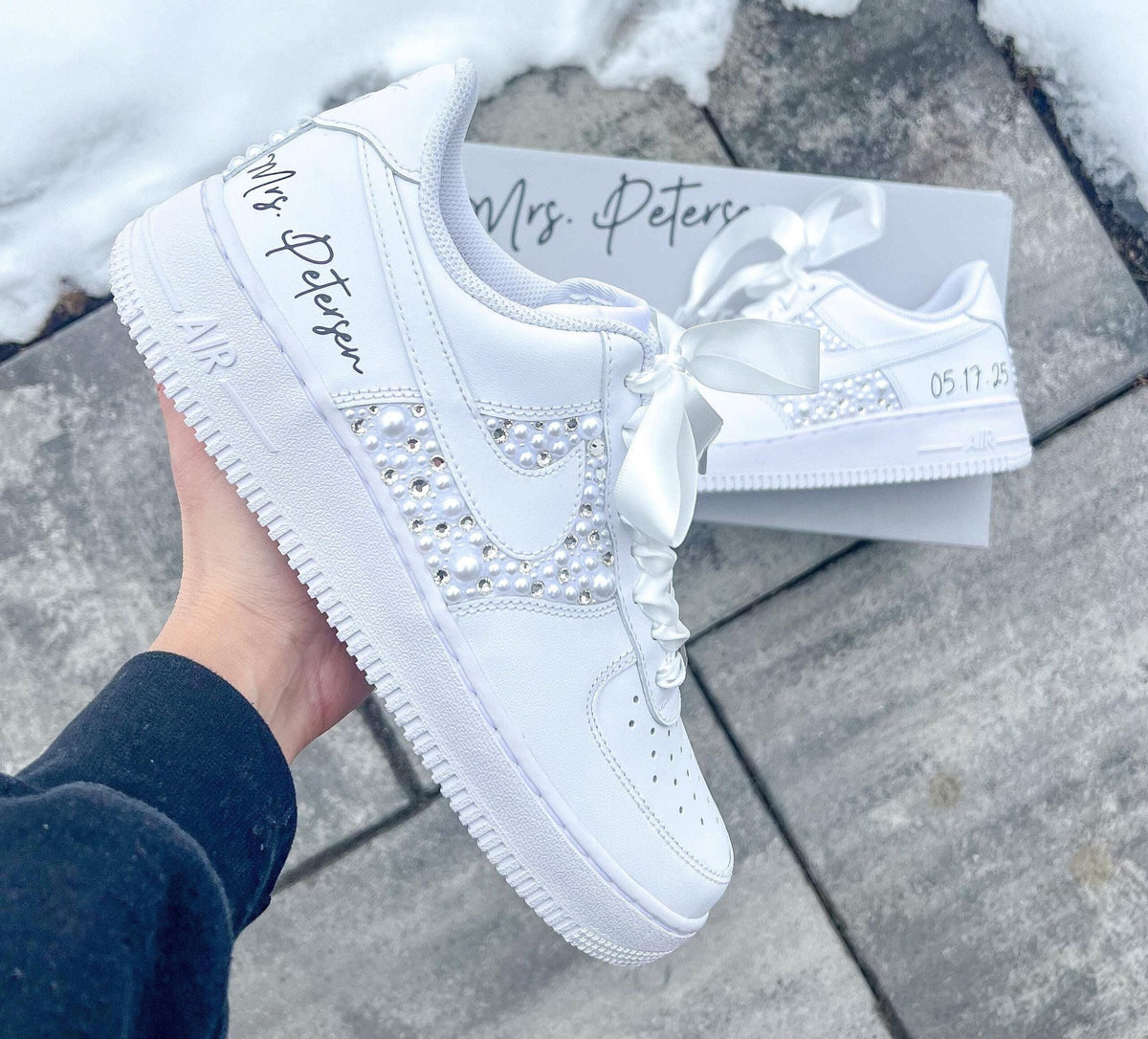 Personalized Bridal Air Force 1 Sneakers: Rhinestone & Pearl Wedding Shoes