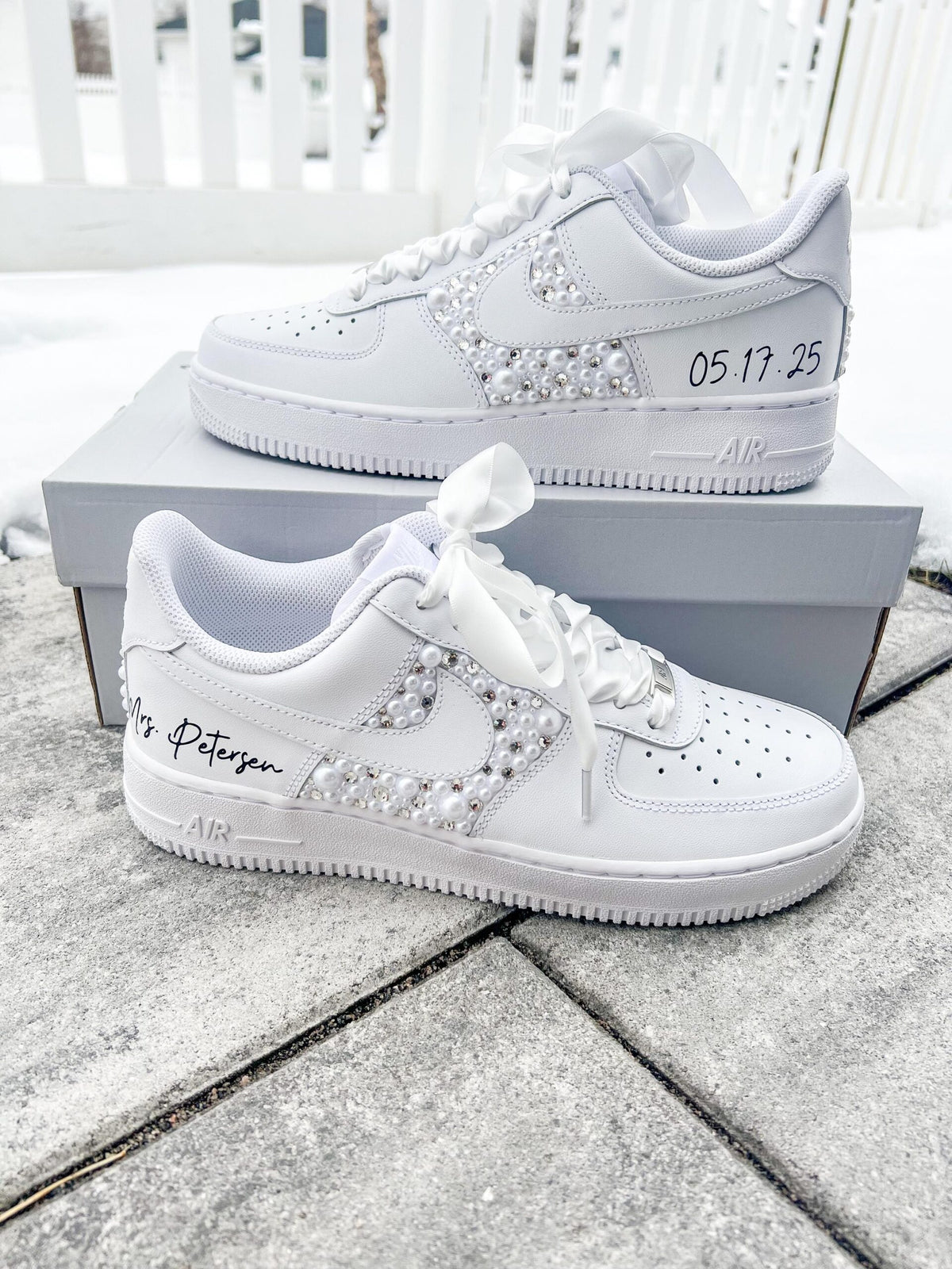 Personalized Bridal Air Force 1 Sneakers: Rhinestone & Pearl Wedding Shoes