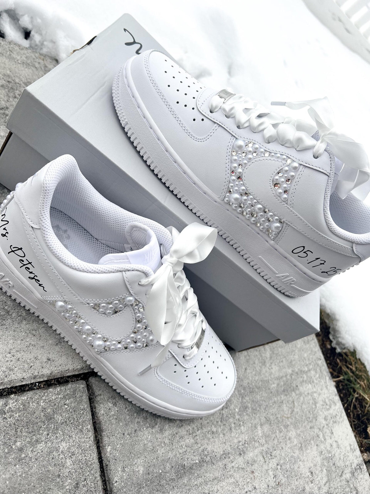 Personalized Bridal Air Force 1 Sneakers: Rhinestone & Pearl Wedding Shoes
