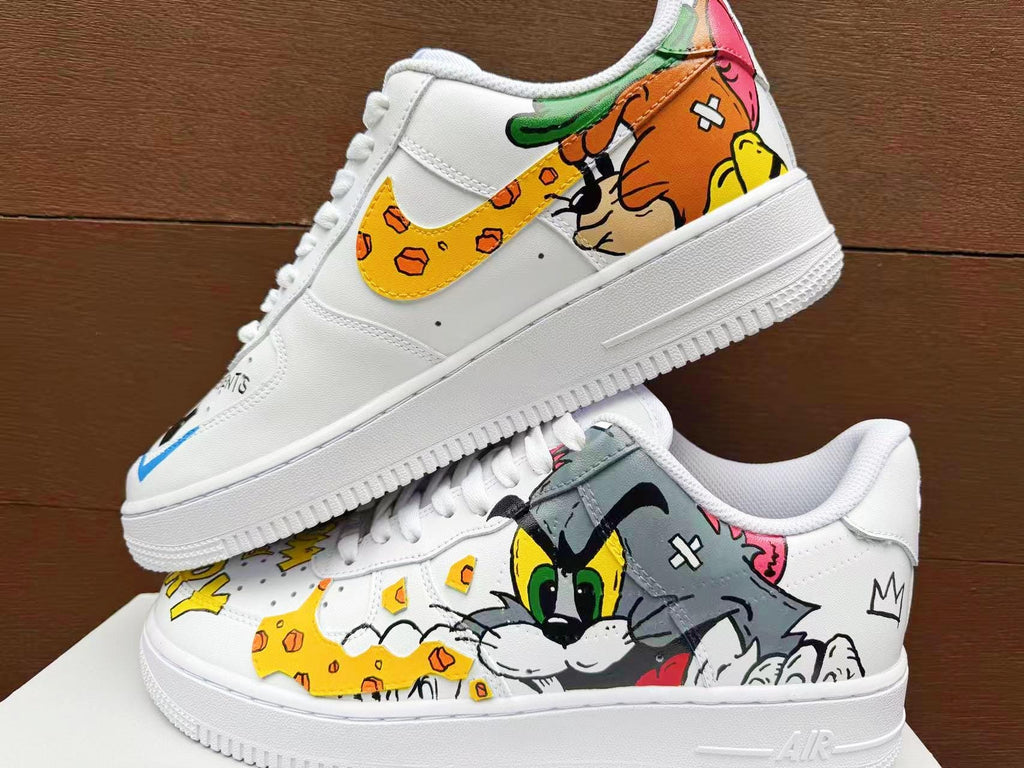 Hand Painted Custom Air Force 1 Sneakers: Tom Jerry Cartoon Shoes AF1 wedding fashion trainers personalized gift design white