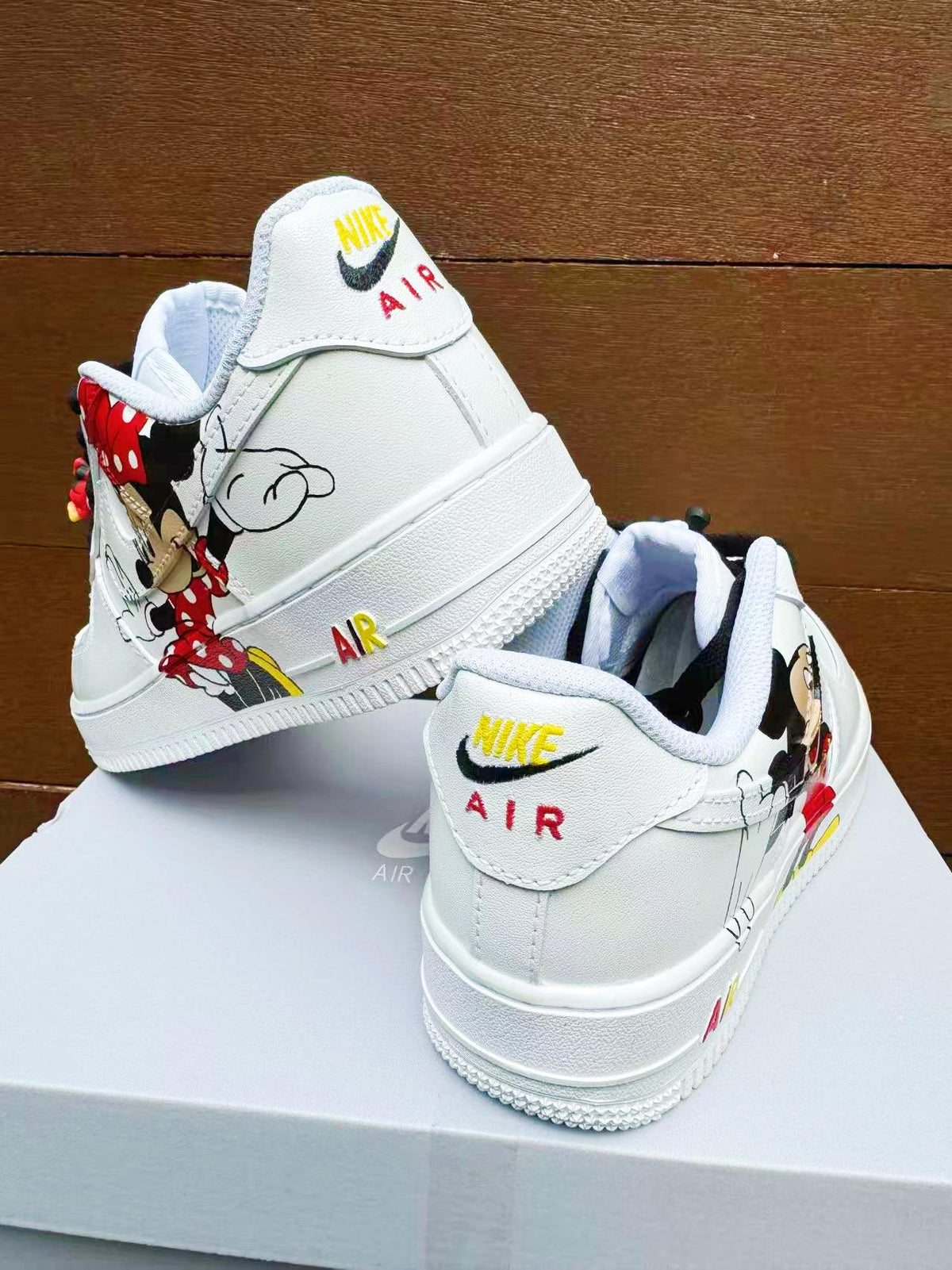 Hand Painted Air Force 1 Sneakers: Mickey Minnie Mouse Cartoon Shoes AF1 white personalized gift design wedding fashion trainers anime shoe