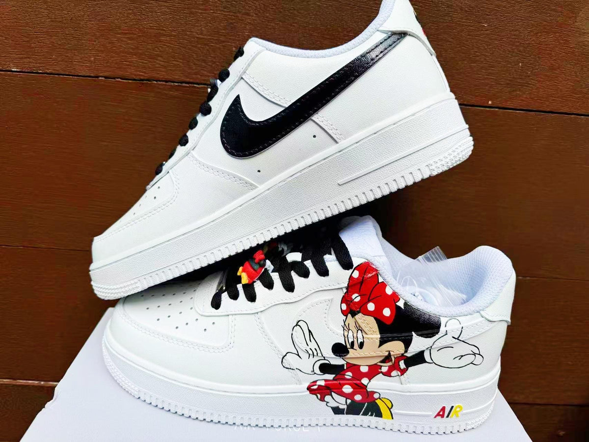 Hand Painted Air Force 1 Sneakers: Mickey Minnie Mouse Cartoon Shoes AF1 white personalized gift design wedding fashion trainers anime shoe