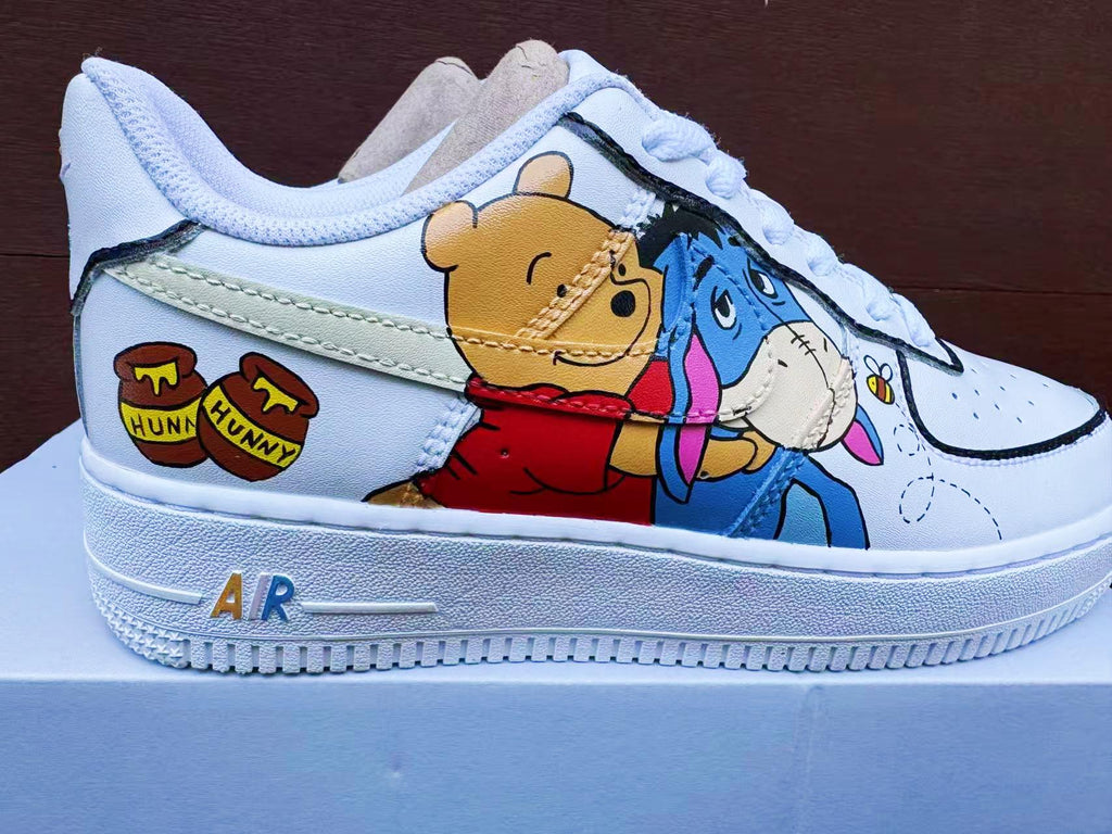 Hand Painted Air Force 1 Sneakers: Winnie the Pooh Cartoon Shoes AF1 white personalized gift design wedding fashion trainers anime shoes