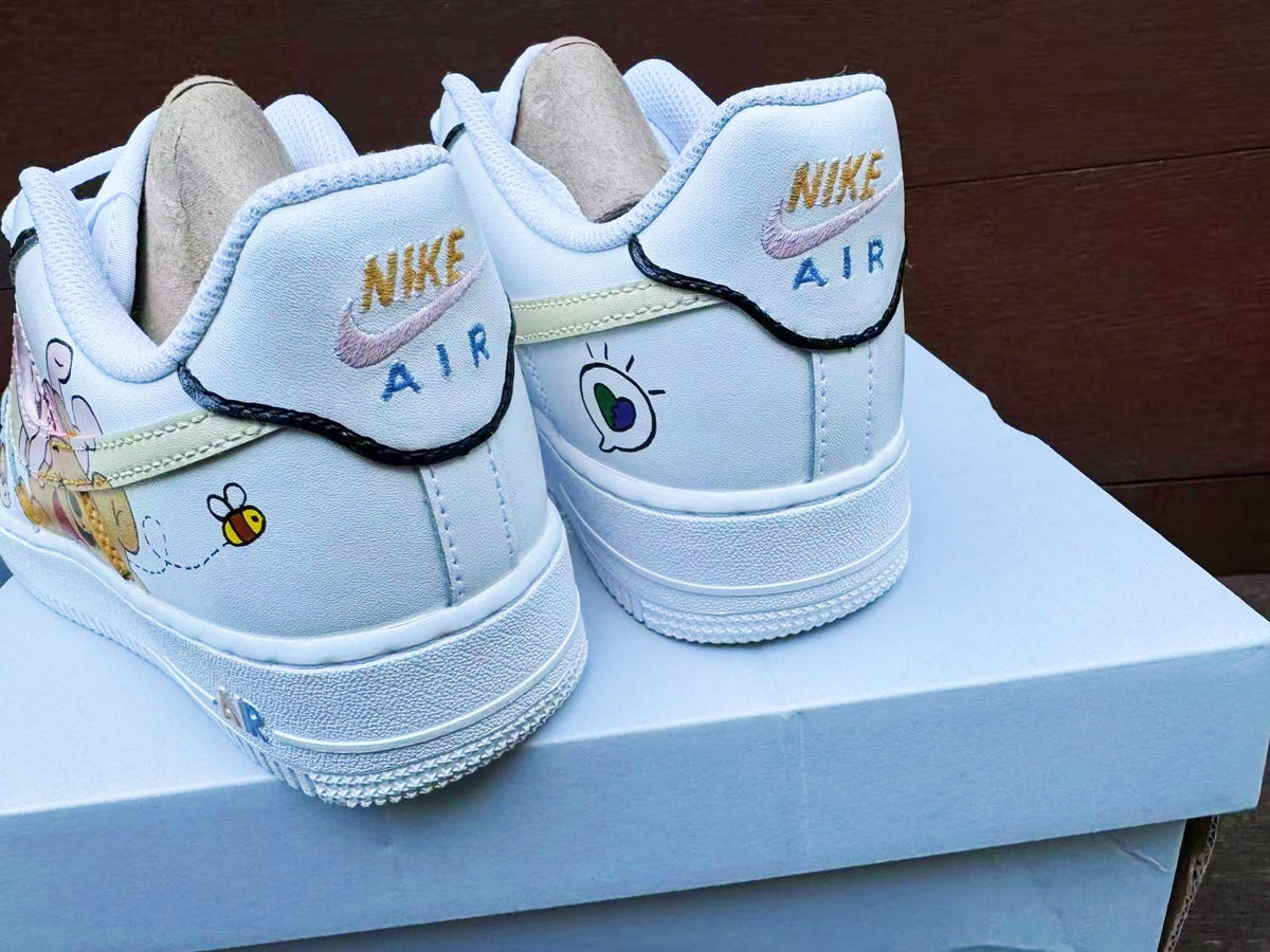 Hand Painted Air Force 1 Sneakers: Winnie the Pooh Cartoon Shoes AF1 white personalized gift design wedding fashion trainers anime shoes