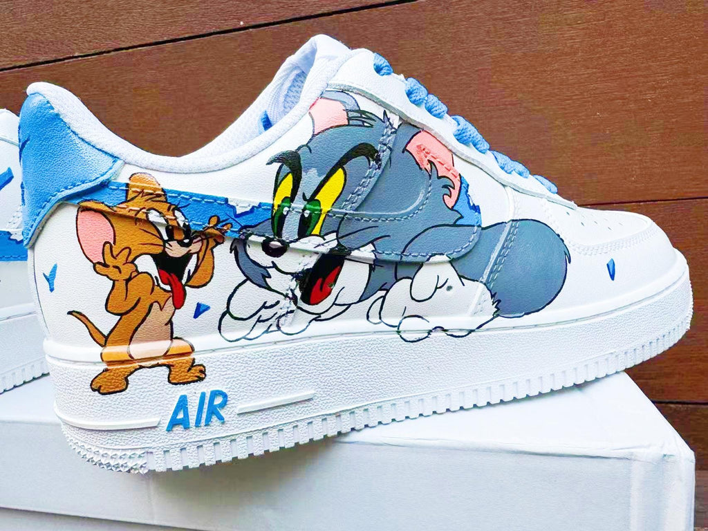 Hand Painted Tom Jerry Air Force 1 Sneakers: Custom Anime Shoes AF1 white personalized gift design wedding fashion trainers
