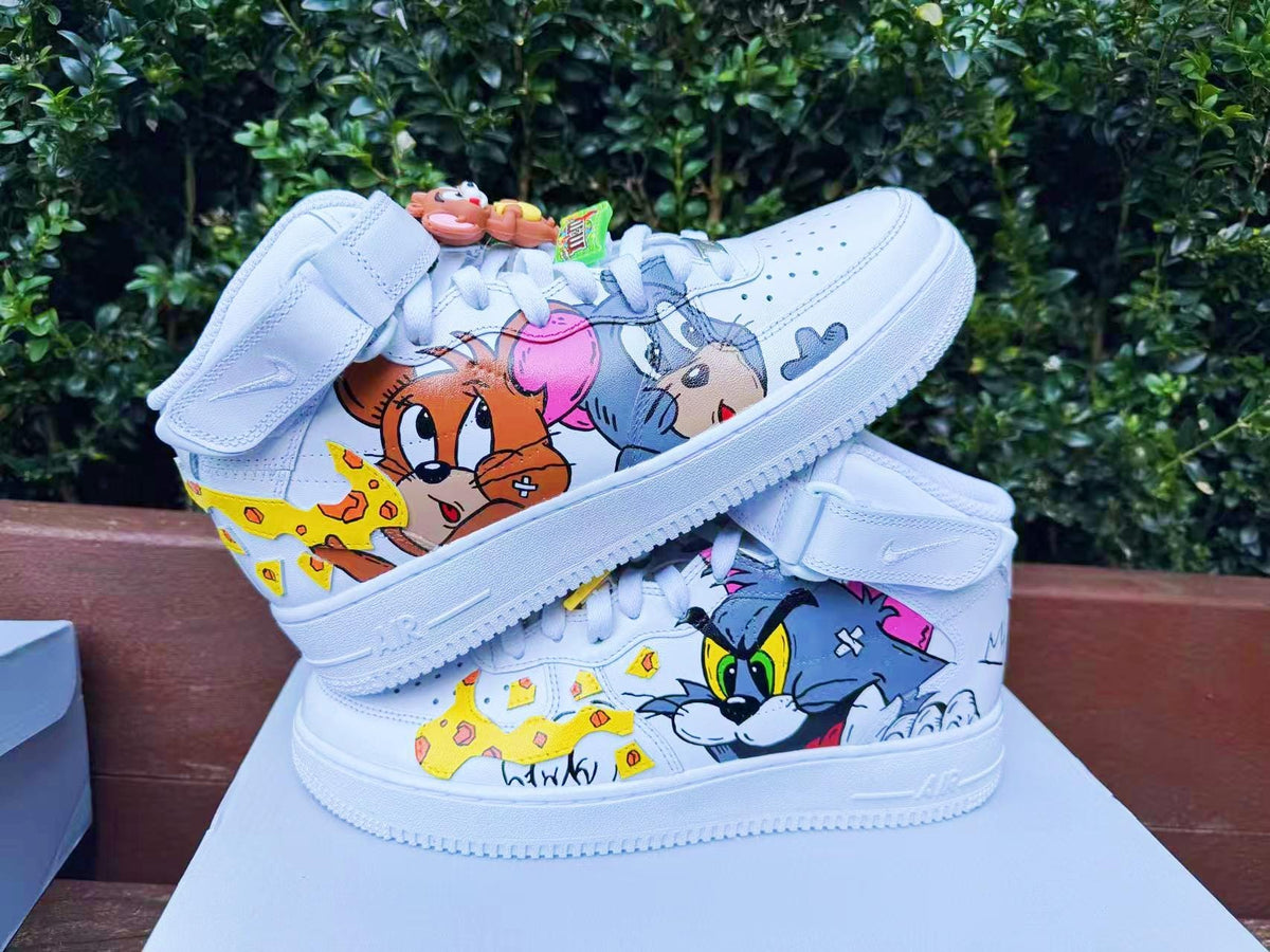 Hand Painted Tom & Jerry Air Force 1 Sneakers: Custom Cartoon Shoes