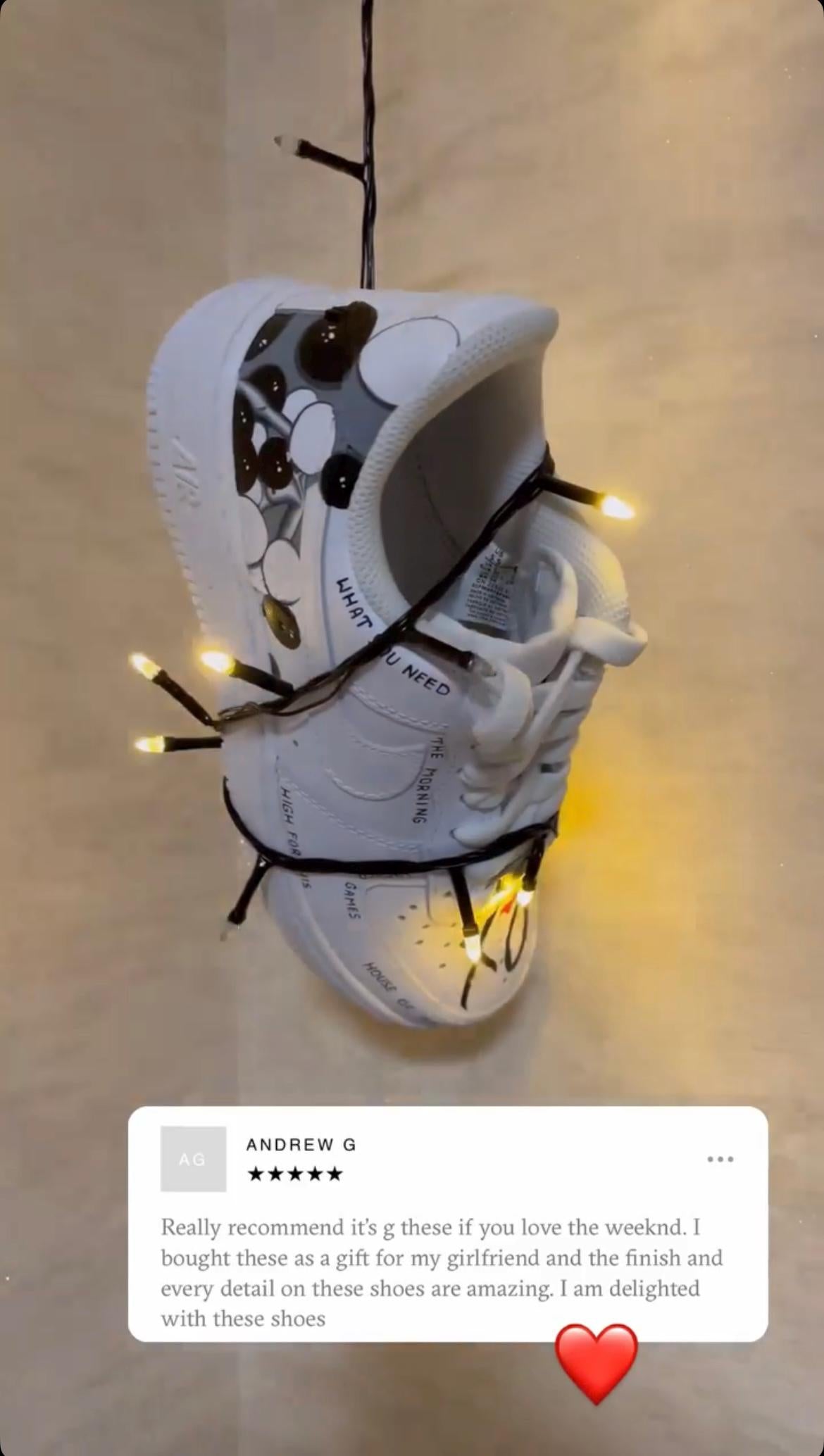 Custom Hand-Painted Air Force 1 Sneakers: The Weeknd Design