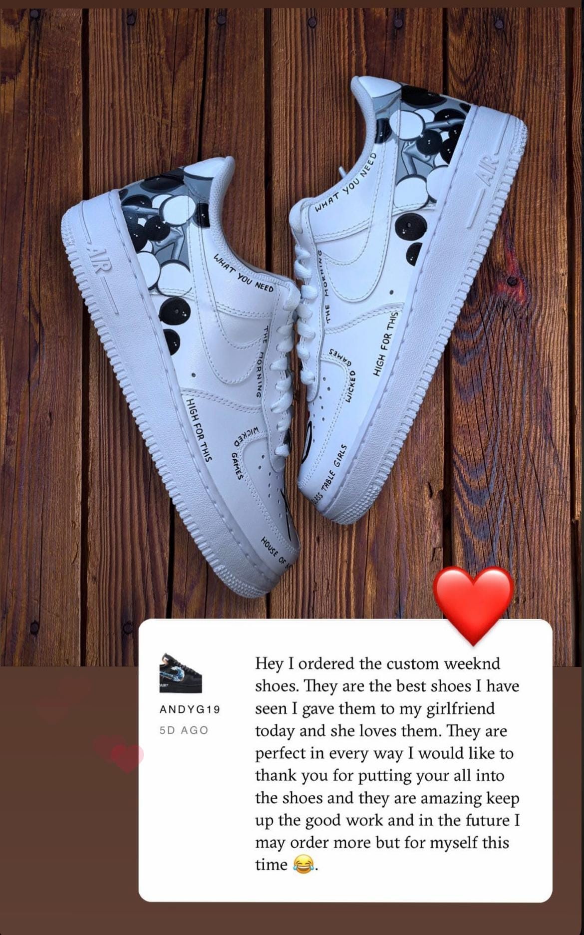 Custom Hand-Painted Air Force 1 Sneakers: The Weeknd Design