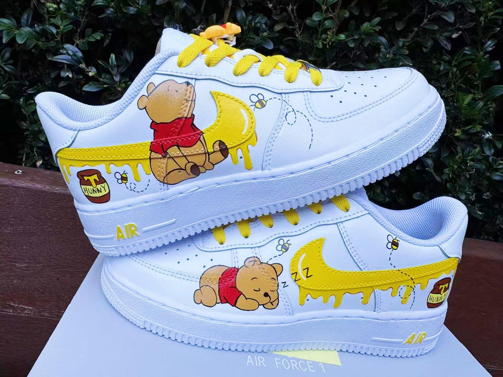 Hand Painted Winnie the Pooh AF1 Sneakers: Custom Anime Street Style