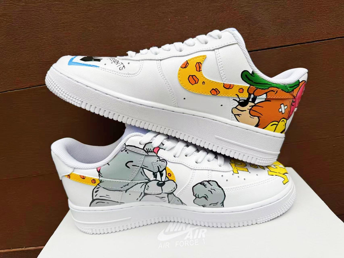 Hand Painted Custom Air Force 1 Sneakers: Tom Jerry Cartoon Shoes AF1 wedding fashion trainers personalized gift design white