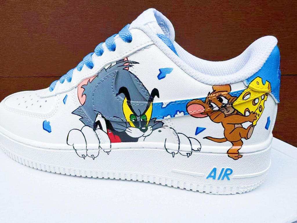 Hand Painted Tom Jerry Air Force 1 Sneakers: Custom Anime Shoes AF1 white personalized gift design wedding fashion trainers