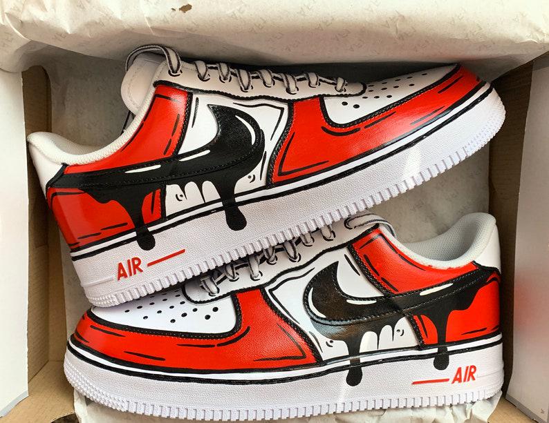 Custom Red Cartoon Drip Air Force 1, Custom Drip Air Force 1, Custom Red Air Force 1, Custom Cartoon Air Force 1, All Sizes Available