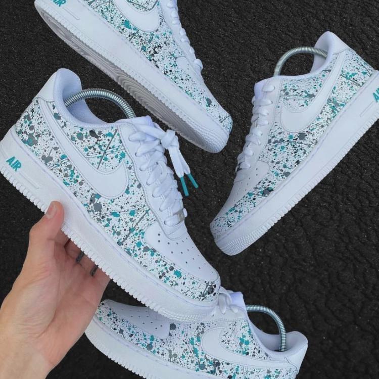 Custom Blue/Gray Splatter Air Force 1, Custom Air Force 1, Custom Splatter Air Force 1, All Sizes Available