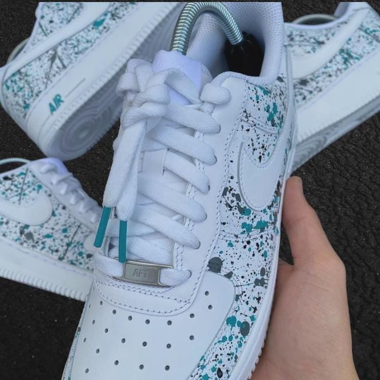 Custom Blue/Gray Splatter Air Force 1, Custom Air Force 1, Custom Splatter Air Force 1, All Sizes Available