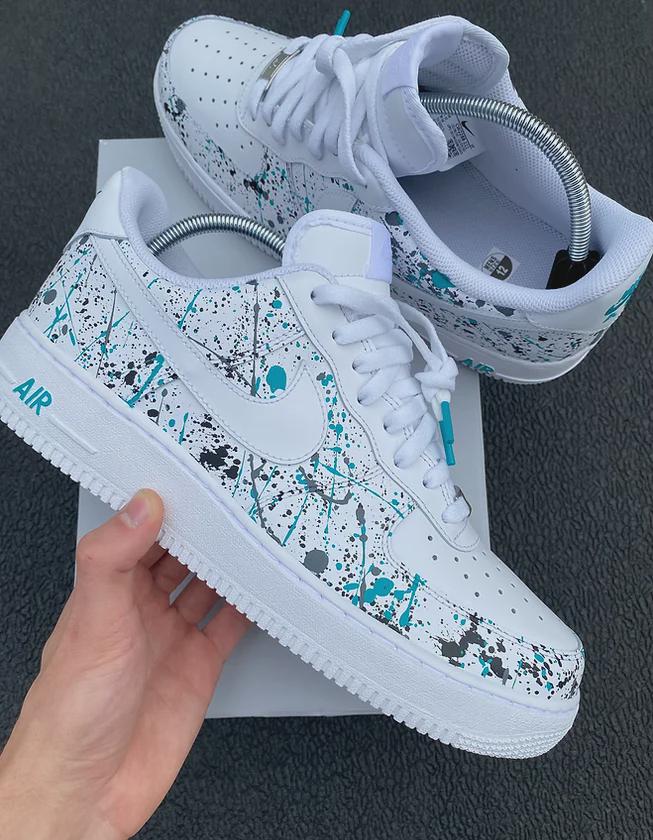 Custom Blue/Gray Splatter Air Force 1, Custom Air Force 1, Custom Splatter Air Force 1, All Sizes Available