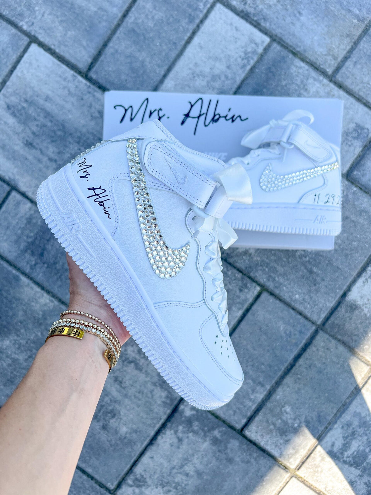 Rhinestone Bridal Air Force 1 Sneakers: Personalized Wedding Shoes – Crystal rhinestones