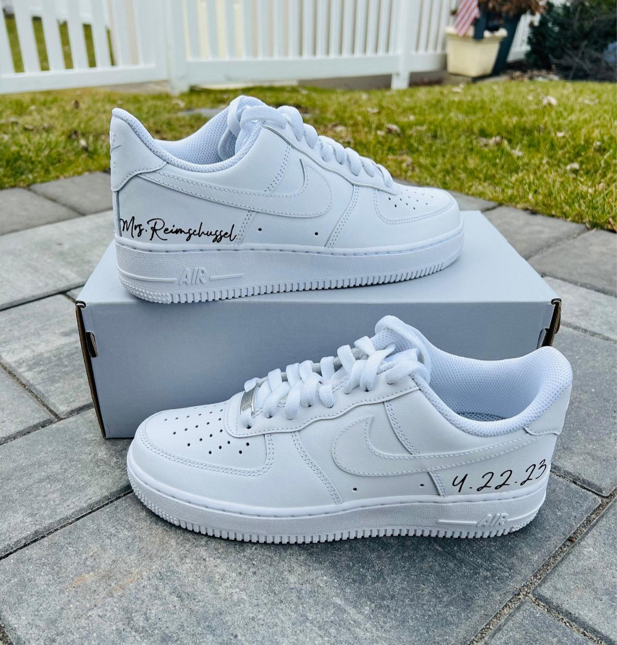 Personalized Bridal Air Force 1 Sneakers: Blue Pearl Wedding Shoes