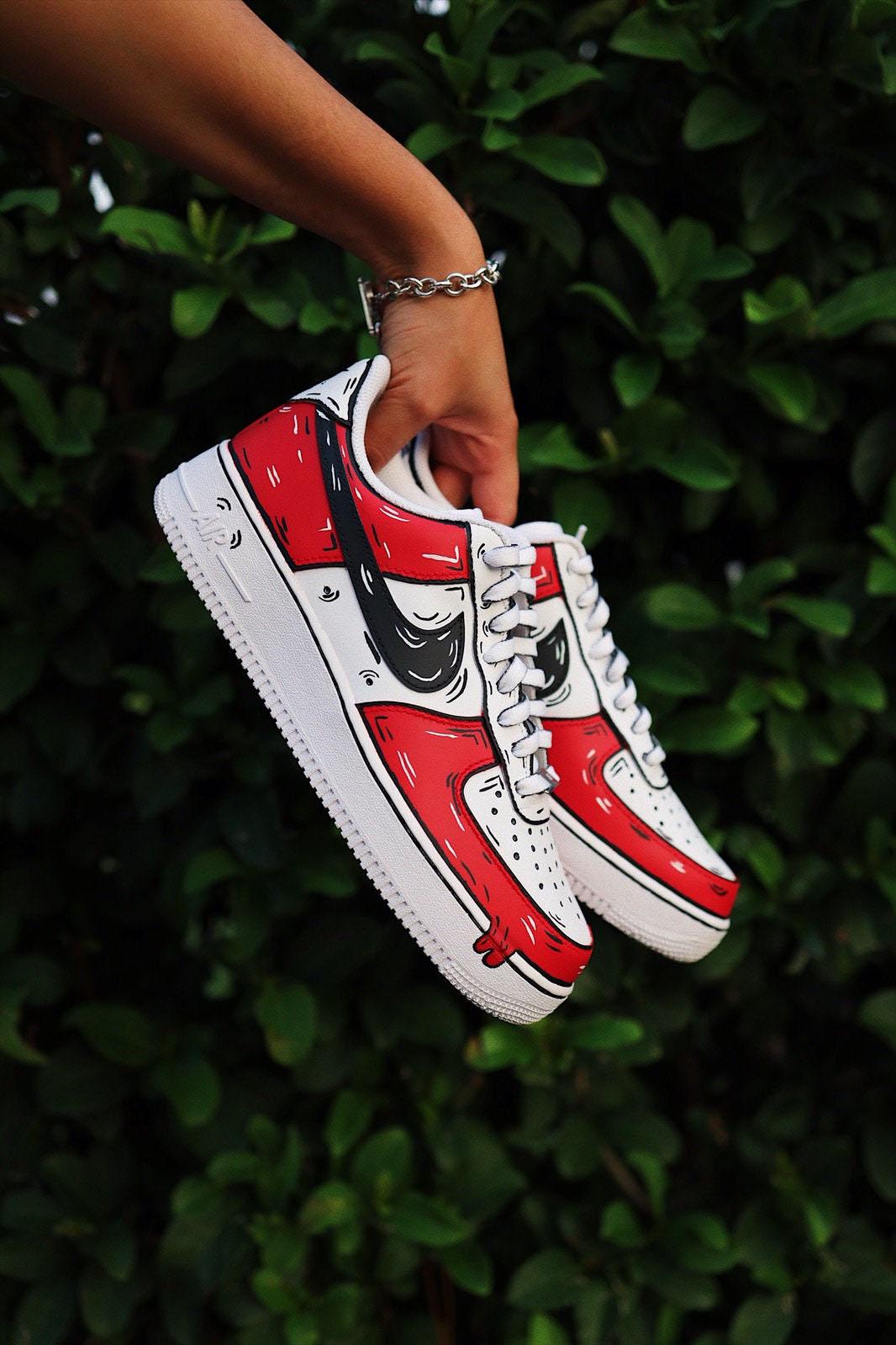Custom Red Cartoon Drip Air Force 1, Custom Air Force 1, Custom Red Air Force 1, Custom Cartoon Air Force 1, All Sizes Available