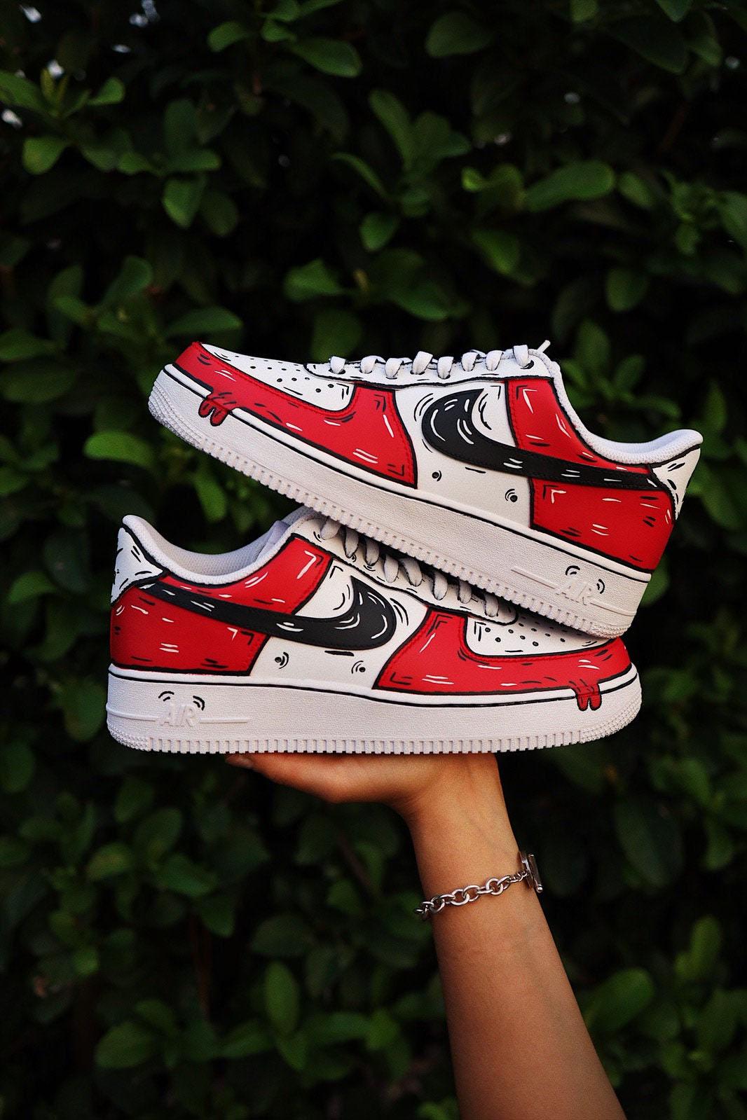 Custom Red Cartoon Drip Air Force 1, Custom Air Force 1, Custom Red Air Force 1, Custom Cartoon Air Force 1, All Sizes Available
