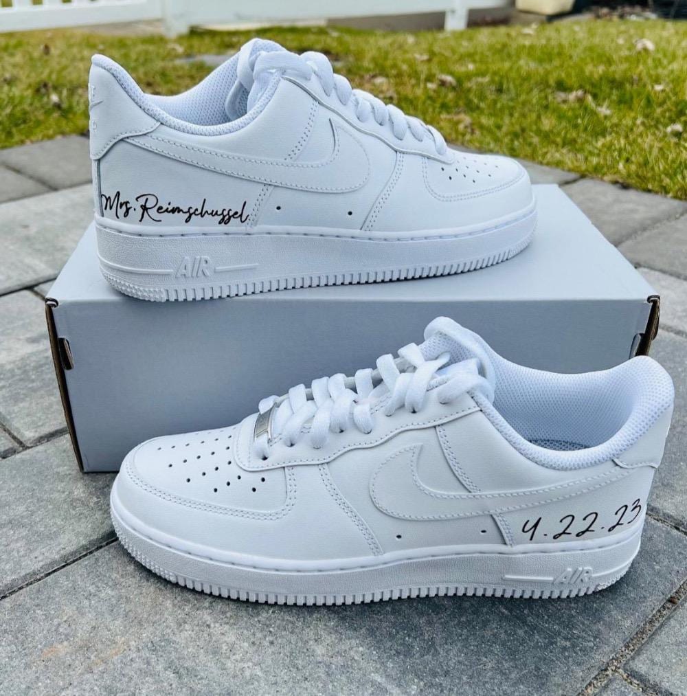 Personalized Bridal Air Force 1 Sneakers: Purple Rhinestone & Pearl Wedding Shoes