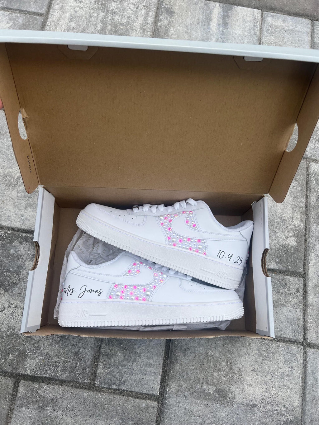 Personalized Bridal Air Force 1 Sneakers: AB Rose Rhinestone & Pearl Wedding Shoes