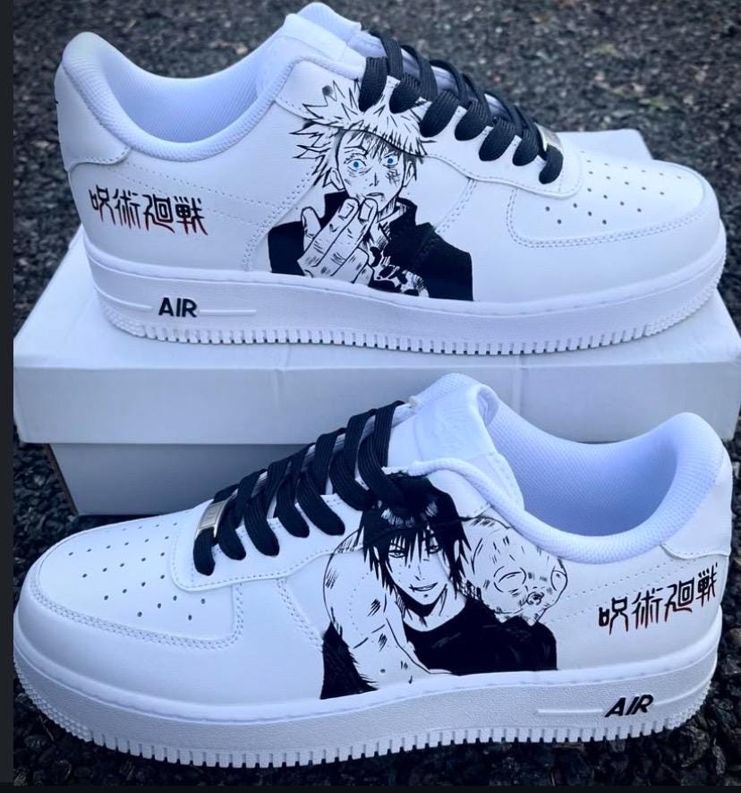 Custom anime shoes inspired by wizards and cursed energy hand-painted