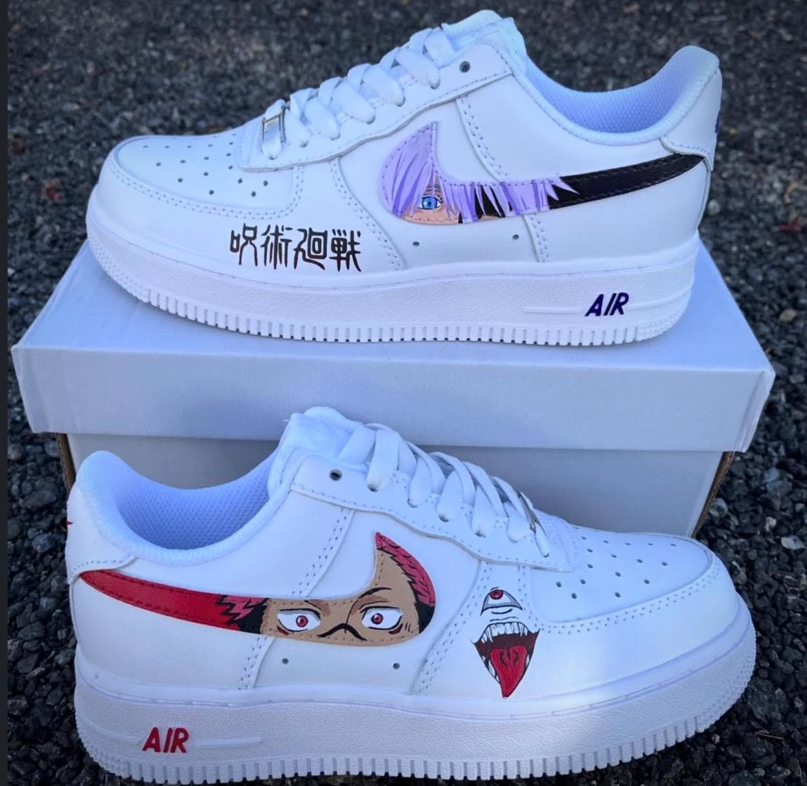 Custom anime shoes inspired by sorcerers and cursed energy. Hand-painted.