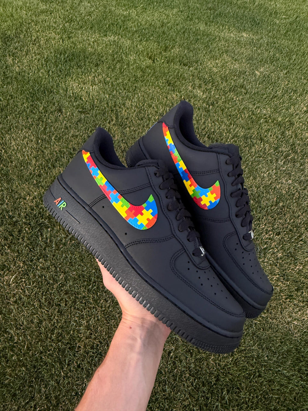 Custom Air Force 1 Black “Autism Awareness” Shoes