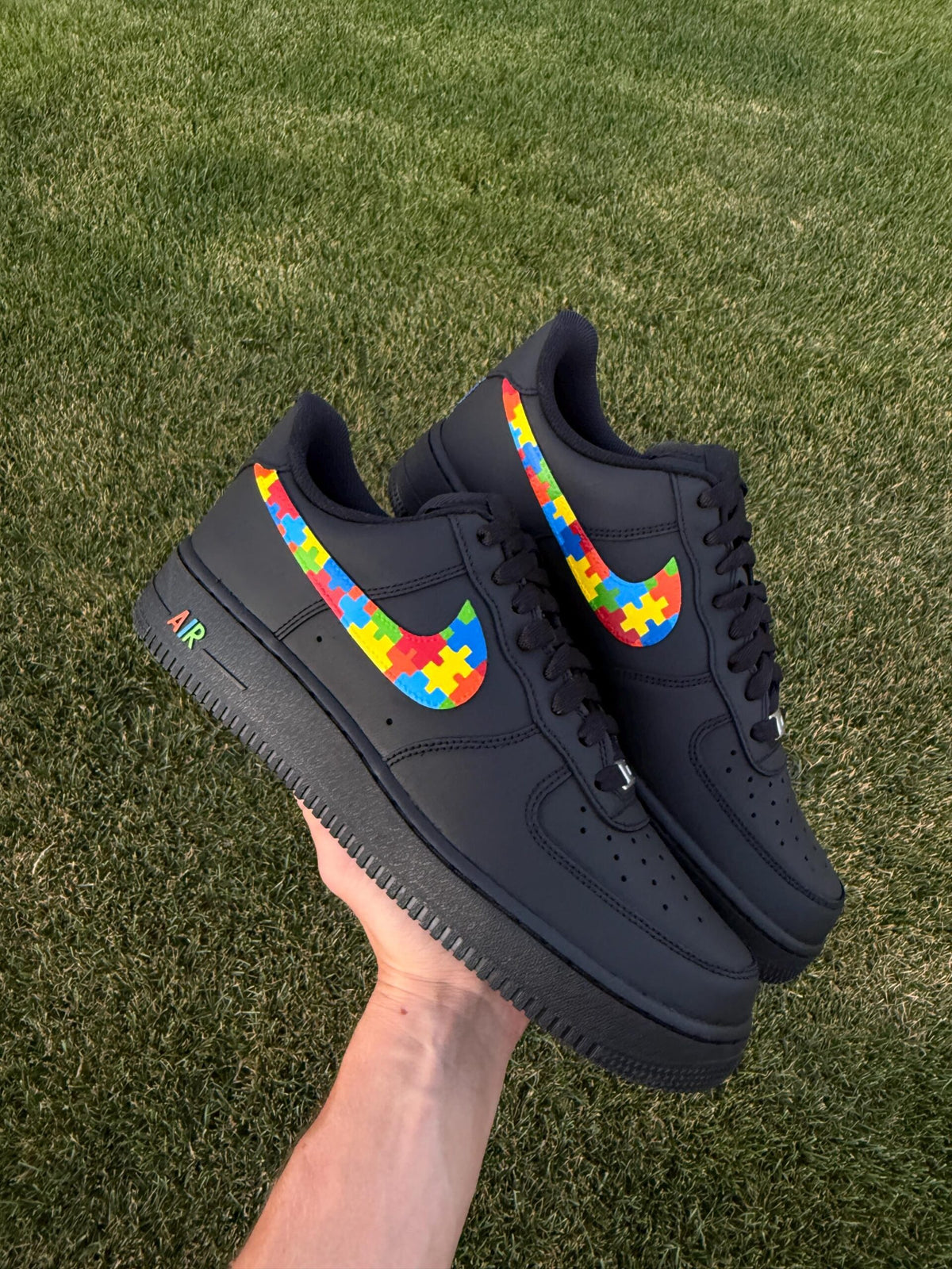 Custom Air Force 1 Black “Autism Awareness” Shoes