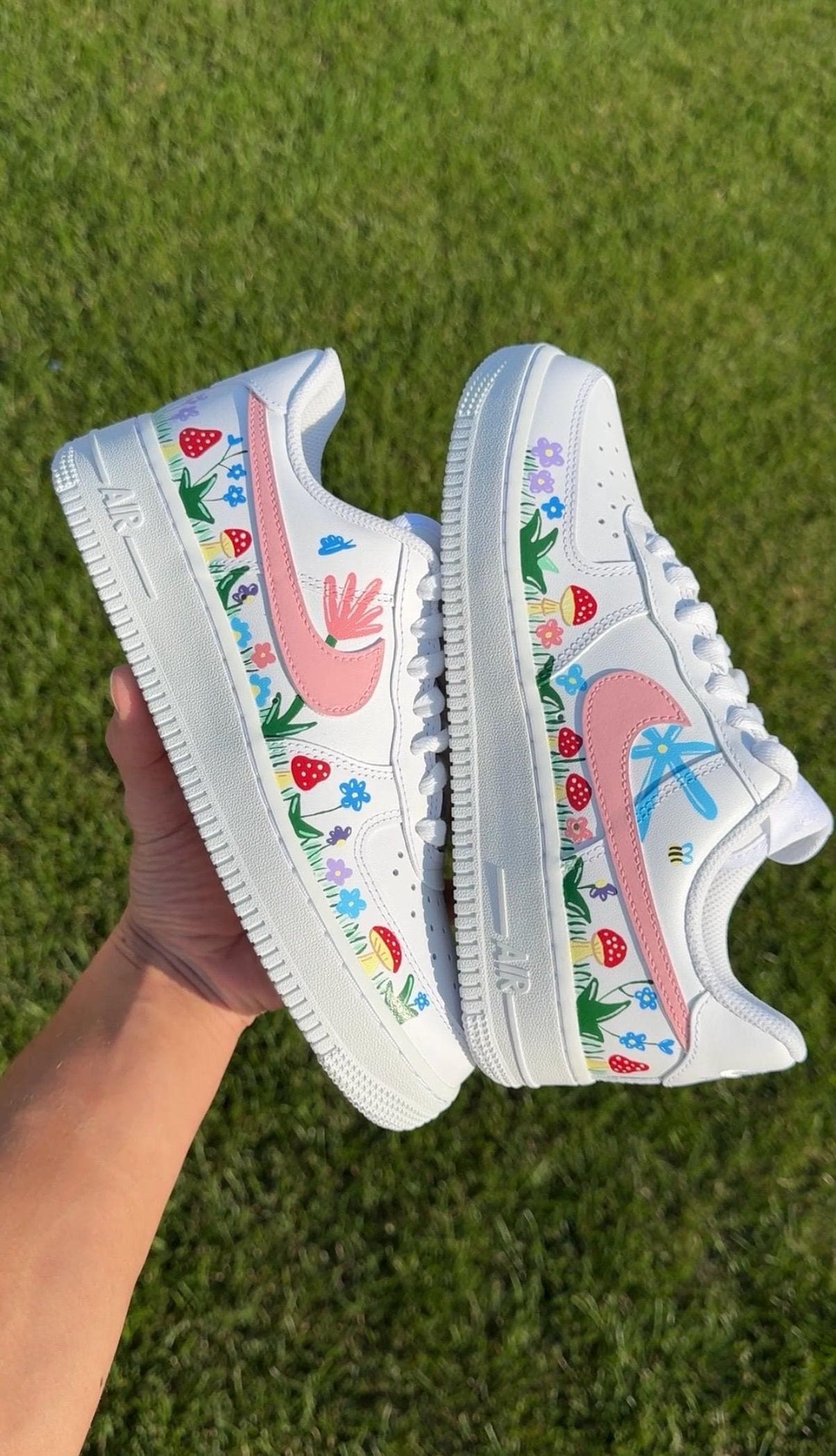 Custom Air Force 1 “Flower & Mushroom?? // Floral Pink Sunflower Custom Shoes
