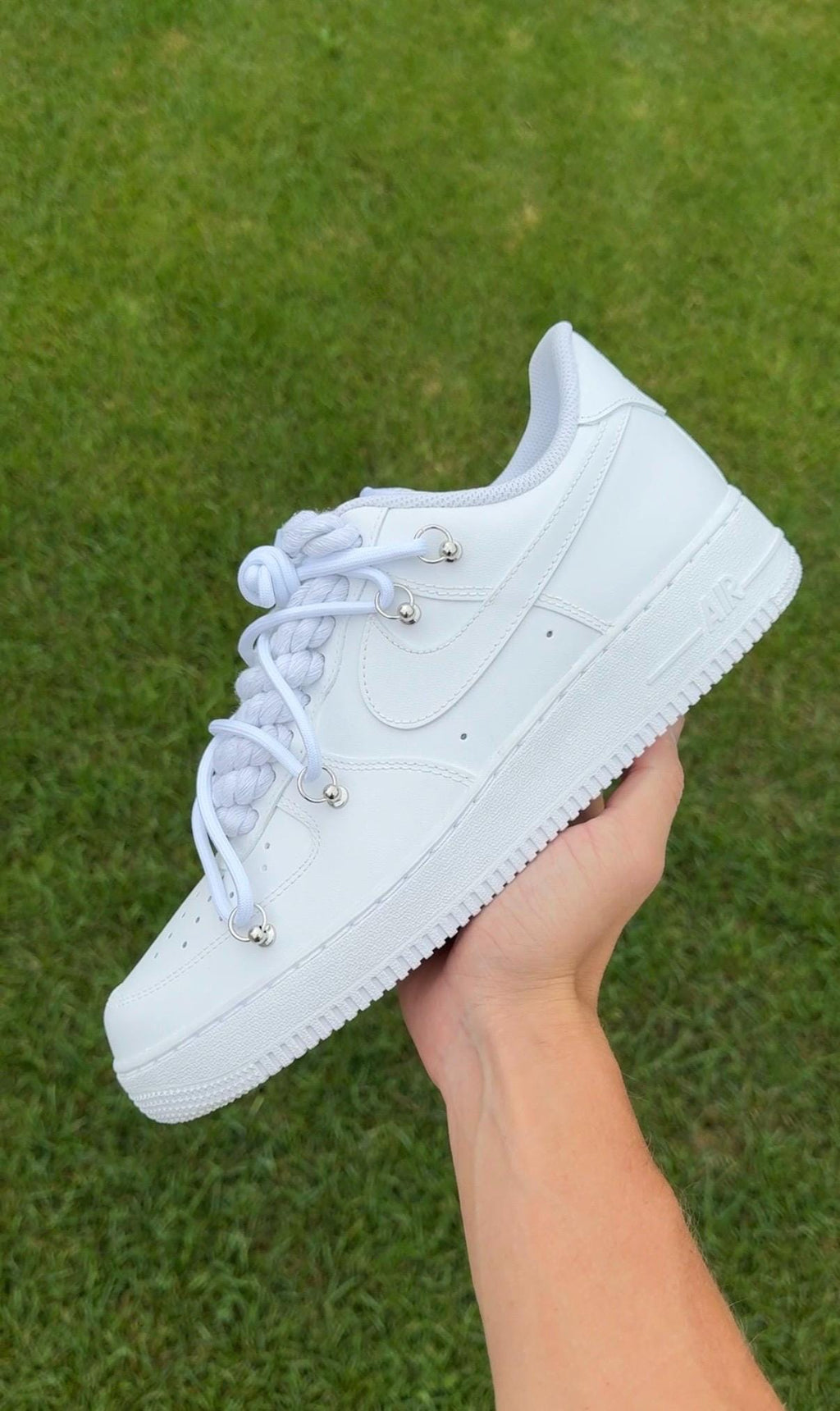 Custom White Matte Air Force 1 With Thick White Rope Laces