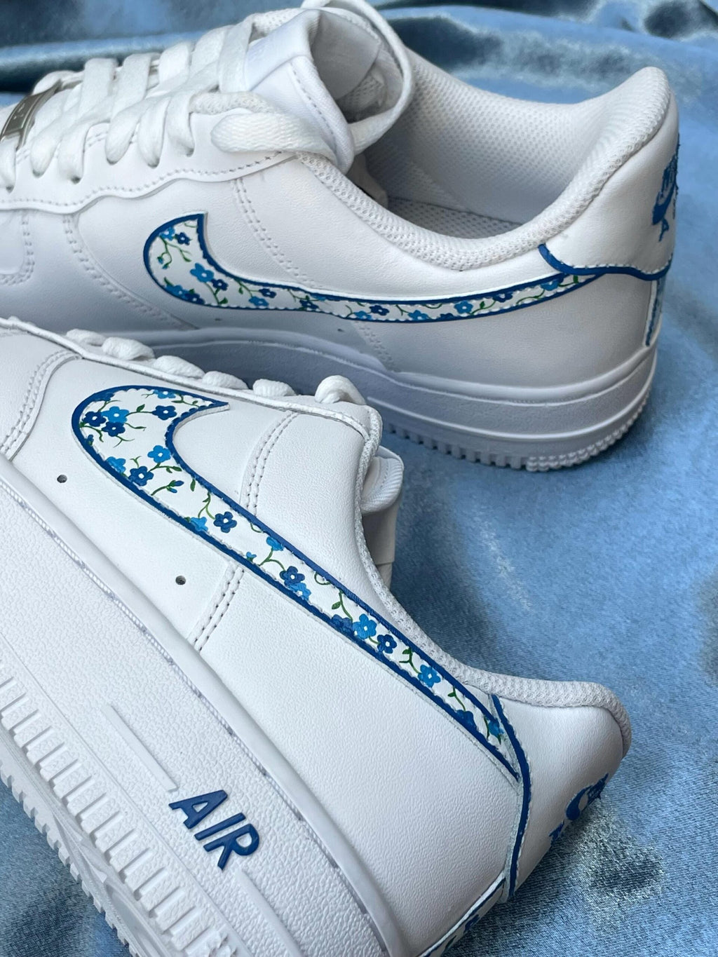 Custom Blue Flowers Nike Air Force 1 Sneakers | Hand-Painted