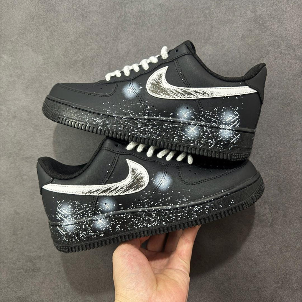 Custom AF1 sneakers, custom Air Force 1 shoes, handmade, cartoon, Starry dots, hand-painted ink, hemp rope shoelaces