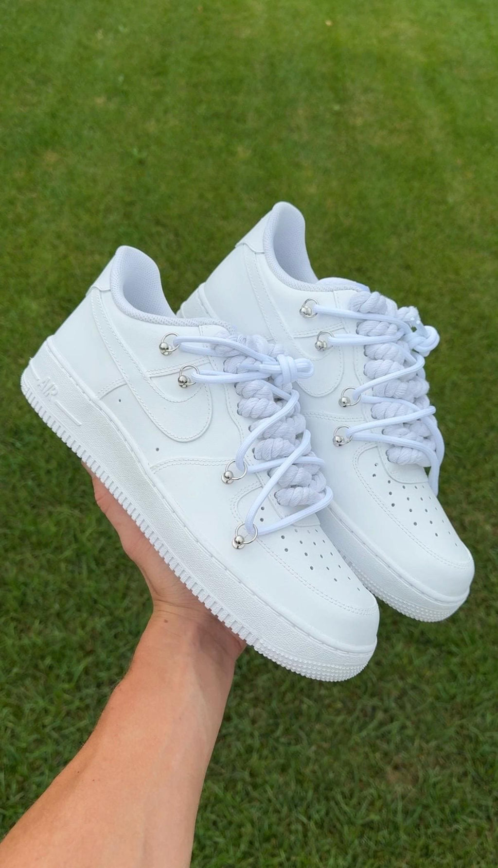 Custom White Matte Air Force 1 With Thick White Rope Laces