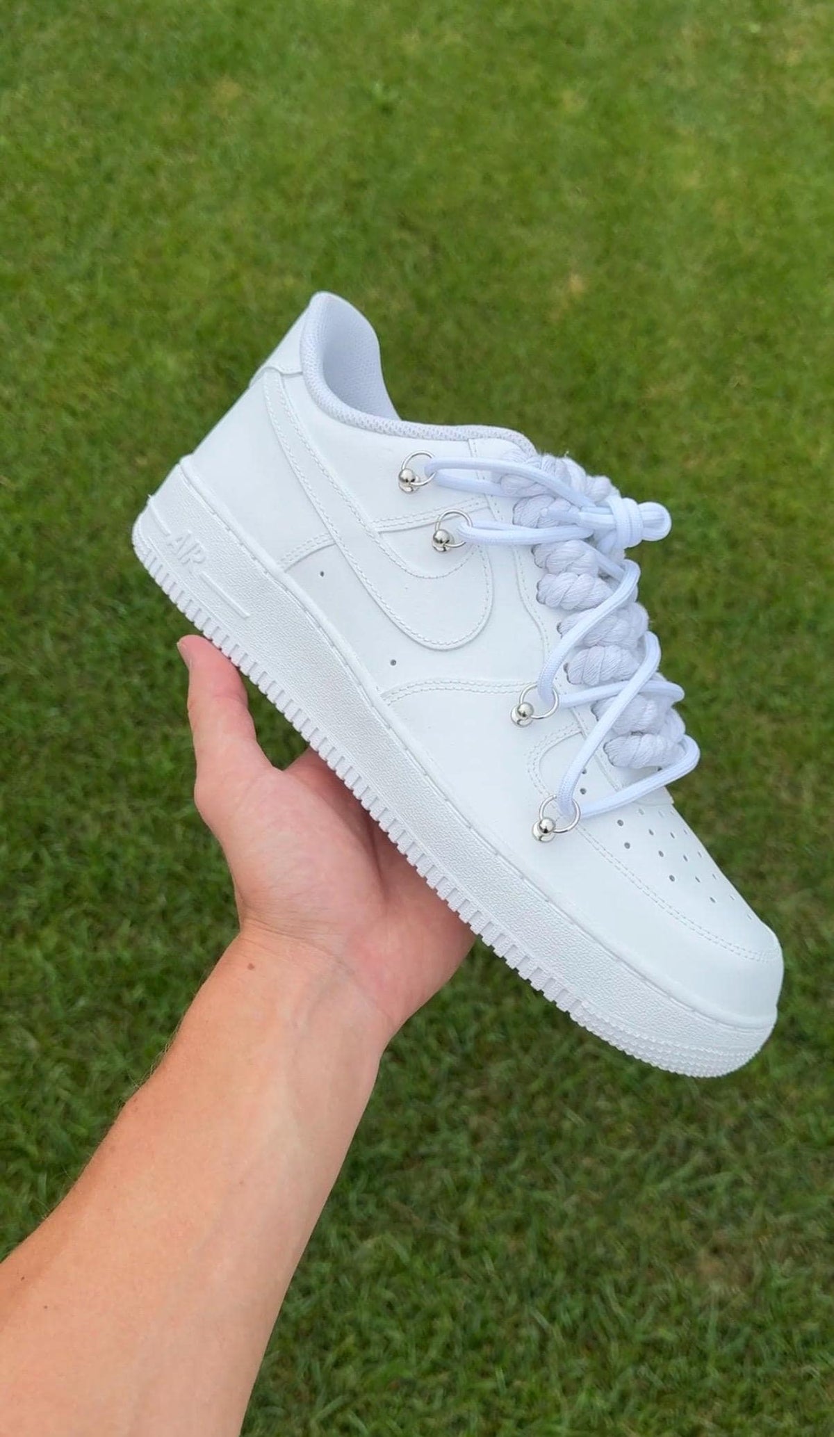 Custom White Matte Air Force 1 With Thick White Rope Laces
