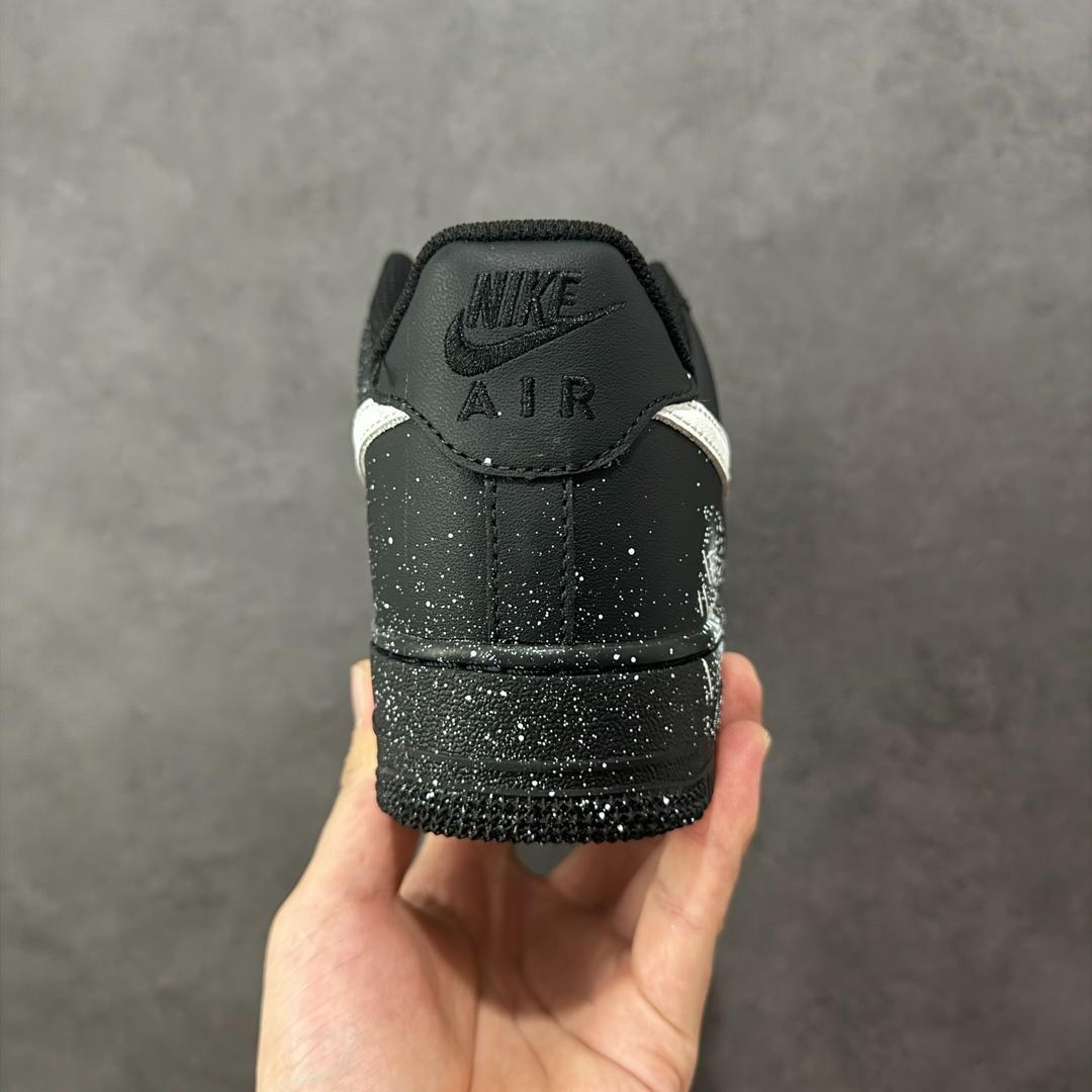 Custom Air Force 1 Black Galassia sneakers, handmade